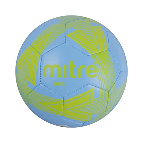Mitre Balón de fútbol Impel L30P, muy duradero, mantiene la forma, para todas las edades, azul cielo, amarillo fluorescente, pelota tamaño 5
