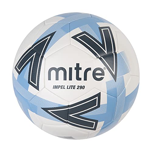 Mitre Impel Lite 290 - Balón de fútbol, Blanco, Azul Cielo, Negro, 4