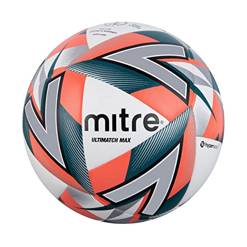 Mitre Balón de fútbol Unisex Ultimatch MAX Match, Blanco/Naranja Sangre/Verde Pitch/Negro, Talla 5